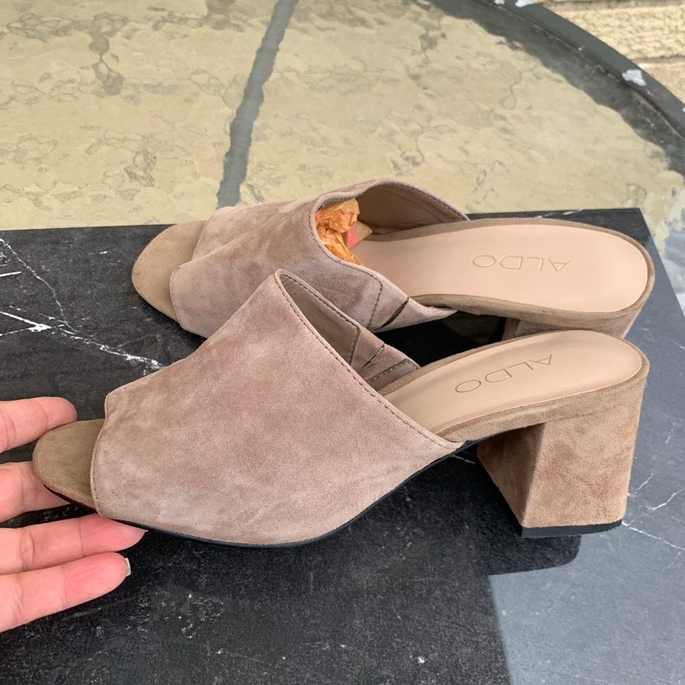 Aldo nude suede heeled mules size 7.5